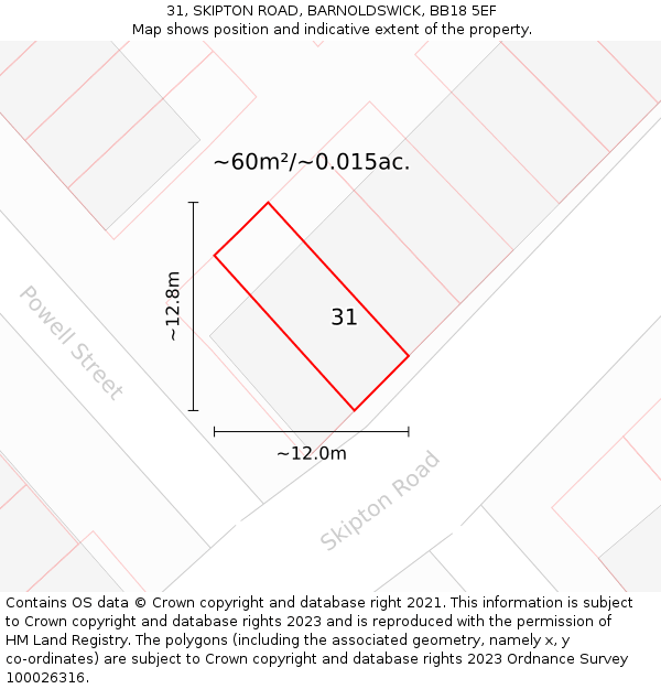 31, SKIPTON ROAD, BARNOLDSWICK, BB18 5EF: Plot and title map