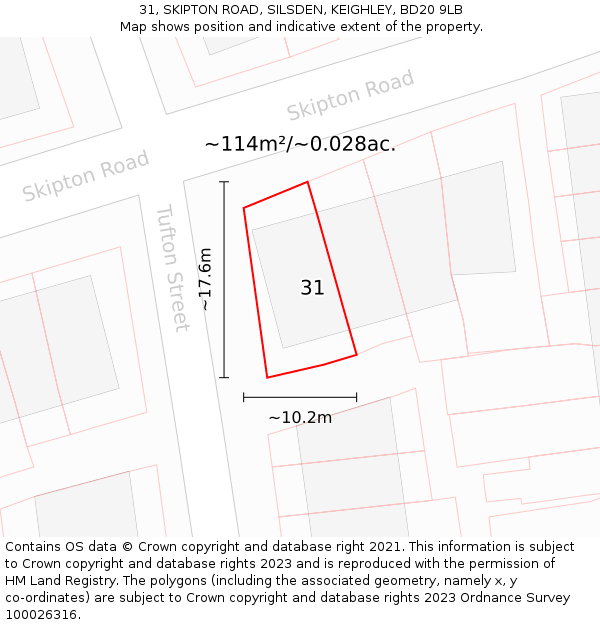 31, SKIPTON ROAD, SILSDEN, KEIGHLEY, BD20 9LB: Plot and title map
