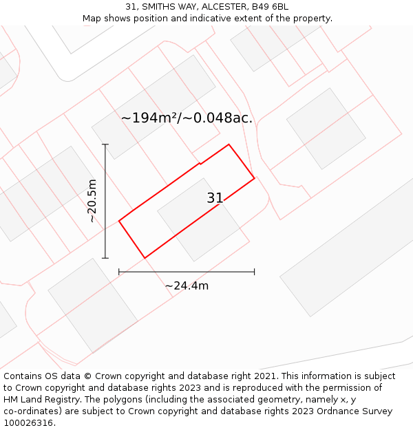 31, SMITHS WAY, ALCESTER, B49 6BL: Plot and title map