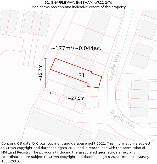 31, SNAFFLE WAY, EVESHAM, WR11 2AW: Plot and title map
