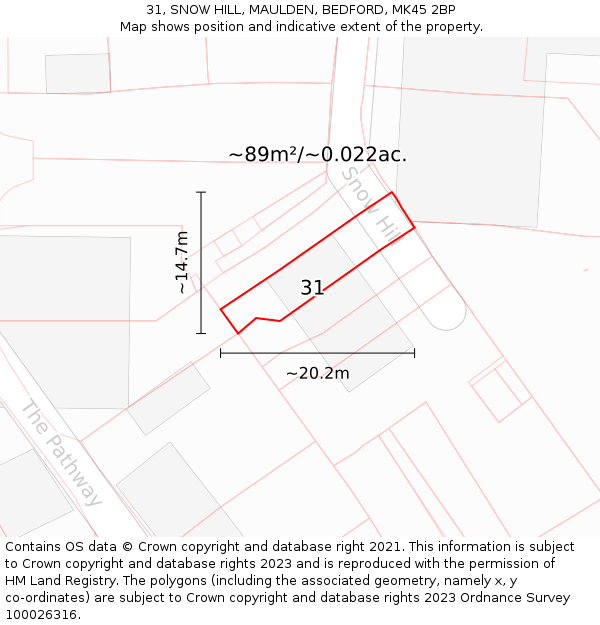 31, SNOW HILL, MAULDEN, BEDFORD, MK45 2BP: Plot and title map