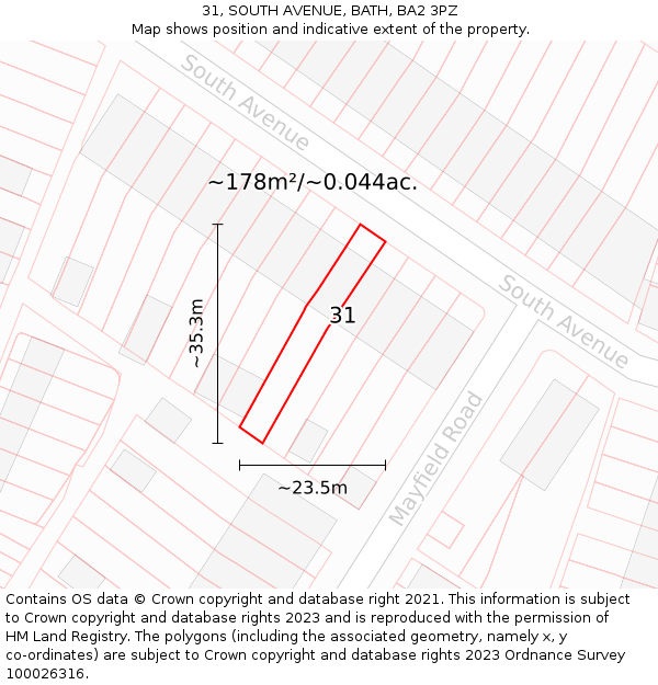 31, SOUTH AVENUE, BATH, BA2 3PZ: Plot and title map