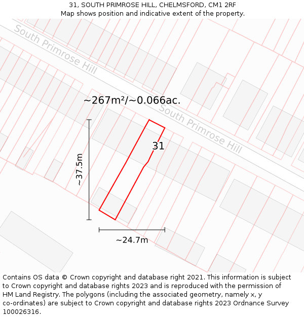 31, SOUTH PRIMROSE HILL, CHELMSFORD, CM1 2RF: Plot and title map