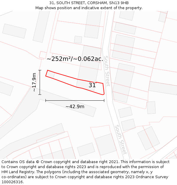 31, SOUTH STREET, CORSHAM, SN13 9HB: Plot and title map