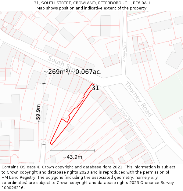 31, SOUTH STREET, CROWLAND, PETERBOROUGH, PE6 0AH: Plot and title map