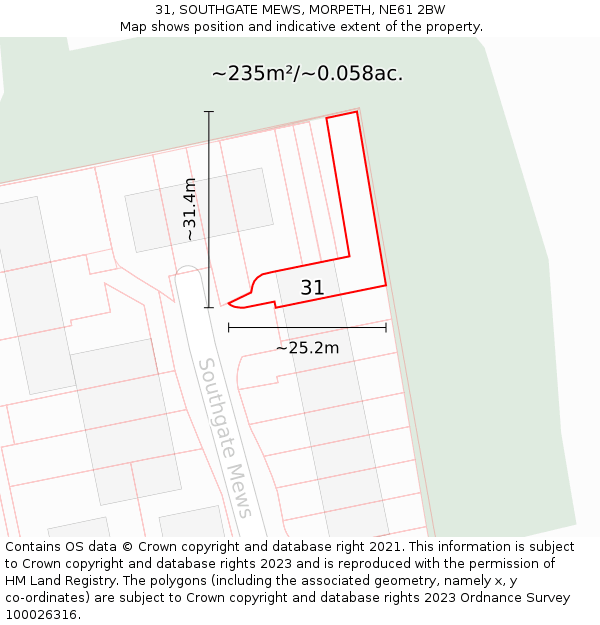 31, SOUTHGATE MEWS, MORPETH, NE61 2BW: Plot and title map
