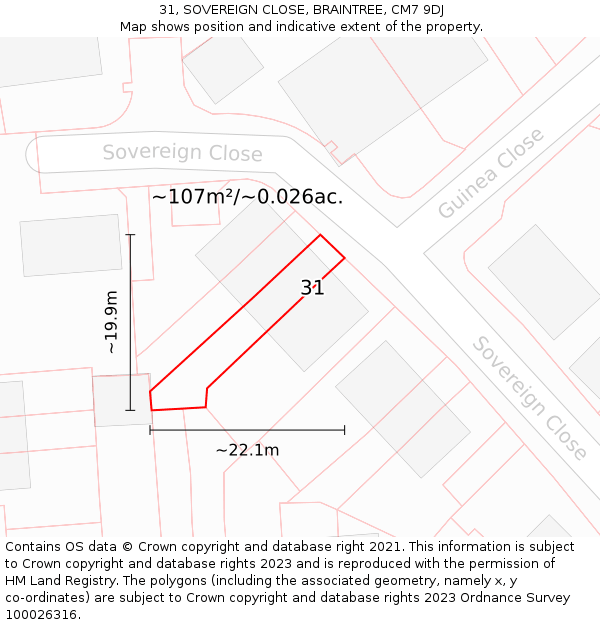 31, SOVEREIGN CLOSE, BRAINTREE, CM7 9DJ: Plot and title map
