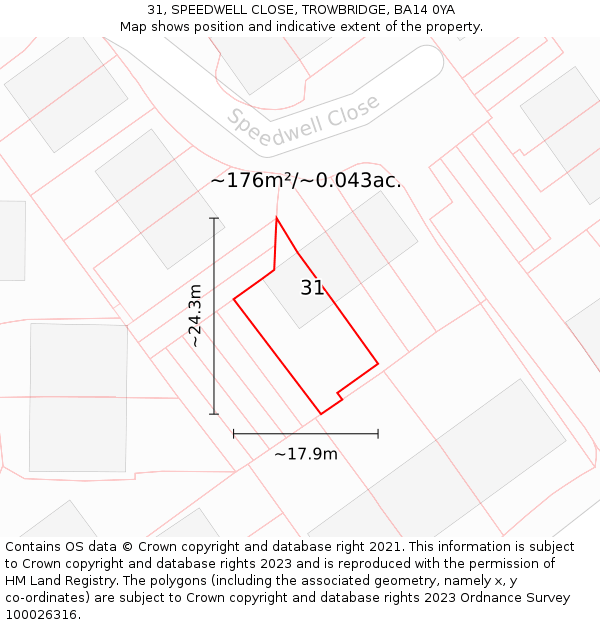 31, SPEEDWELL CLOSE, TROWBRIDGE, BA14 0YA: Plot and title map