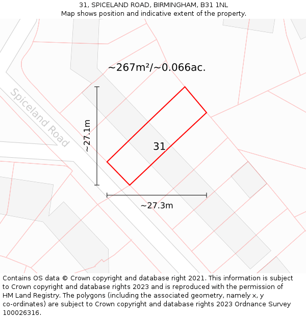 31, SPICELAND ROAD, BIRMINGHAM, B31 1NL: Plot and title map