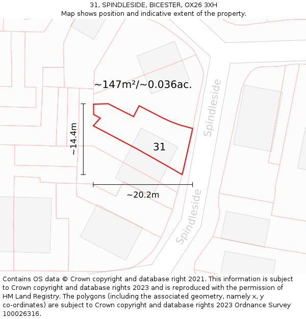 31, SPINDLESIDE, BICESTER, OX26 3XH: Plot and title map