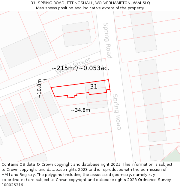 31, SPRING ROAD, ETTINGSHALL, WOLVERHAMPTON, WV4 6LQ: Plot and title map
