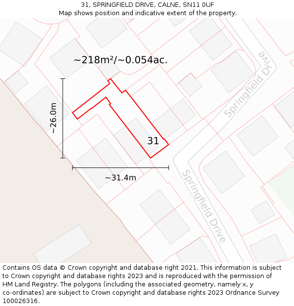 31, SPRINGFIELD DRIVE, CALNE, SN11 0UF: Plot and title map
