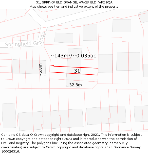 31, SPRINGFIELD GRANGE, WAKEFIELD, WF2 9QA: Plot and title map