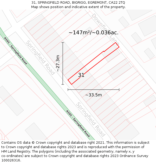 31, SPRINGFIELD ROAD, BIGRIGG, EGREMONT, CA22 2TQ: Plot and title map