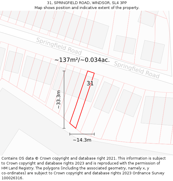 31, SPRINGFIELD ROAD, WINDSOR, SL4 3PP: Plot and title map