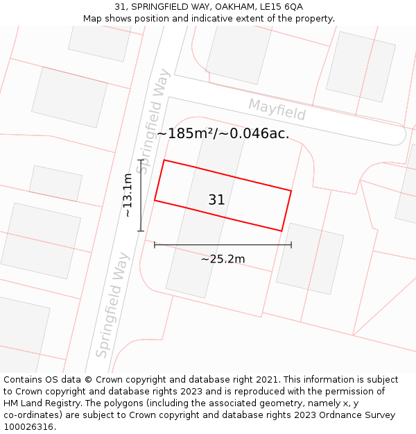 31, SPRINGFIELD WAY, OAKHAM, LE15 6QA: Plot and title map