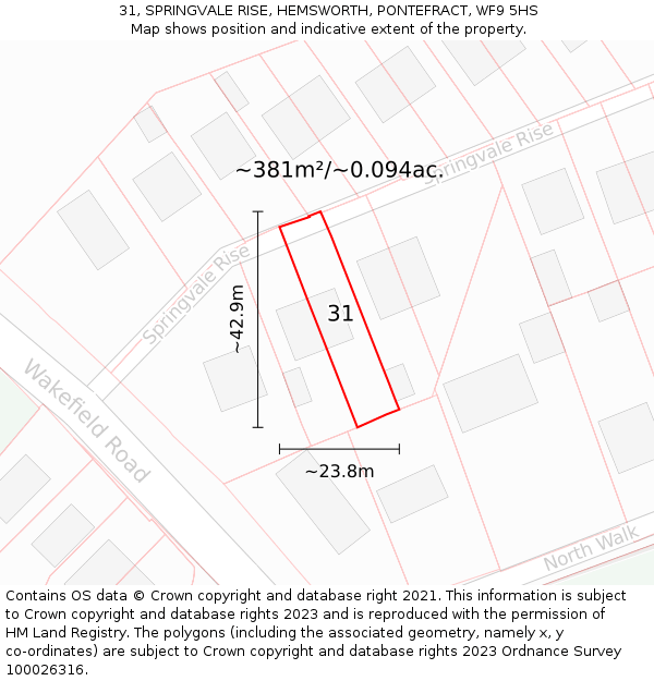 31, SPRINGVALE RISE, HEMSWORTH, PONTEFRACT, WF9 5HS: Plot and title map