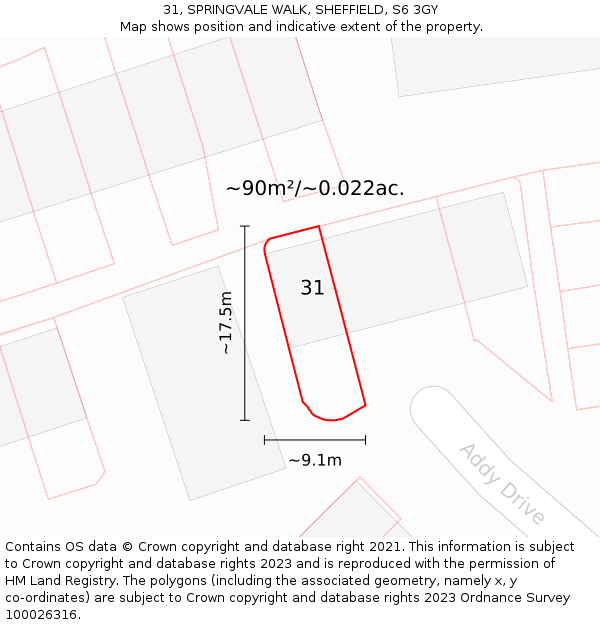 31, SPRINGVALE WALK, SHEFFIELD, S6 3GY: Plot and title map