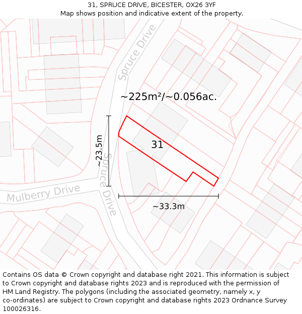 31, SPRUCE DRIVE, BICESTER, OX26 3YF: Plot and title map