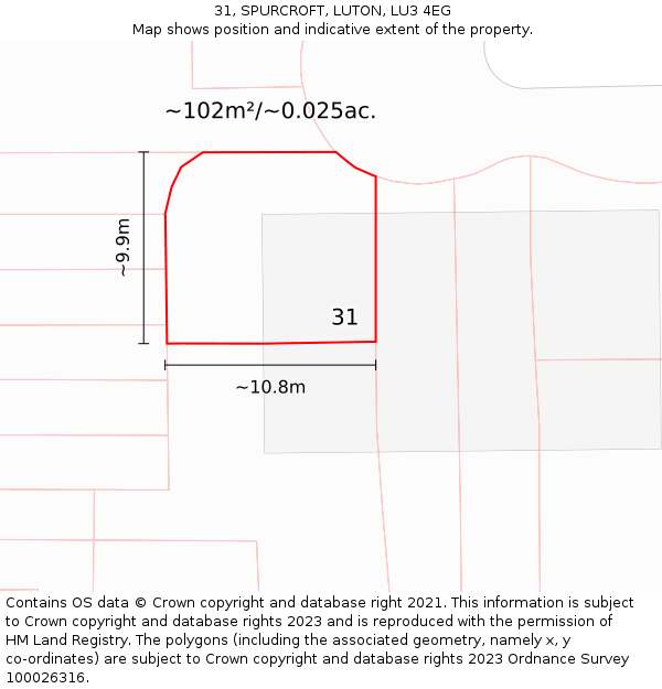 31, SPURCROFT, LUTON, LU3 4EG: Plot and title map