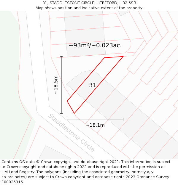 31, STADDLESTONE CIRCLE, HEREFORD, HR2 6SB: Plot and title map