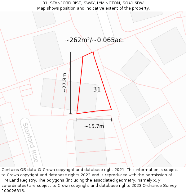 31, STANFORD RISE, SWAY, LYMINGTON, SO41 6DW: Plot and title map