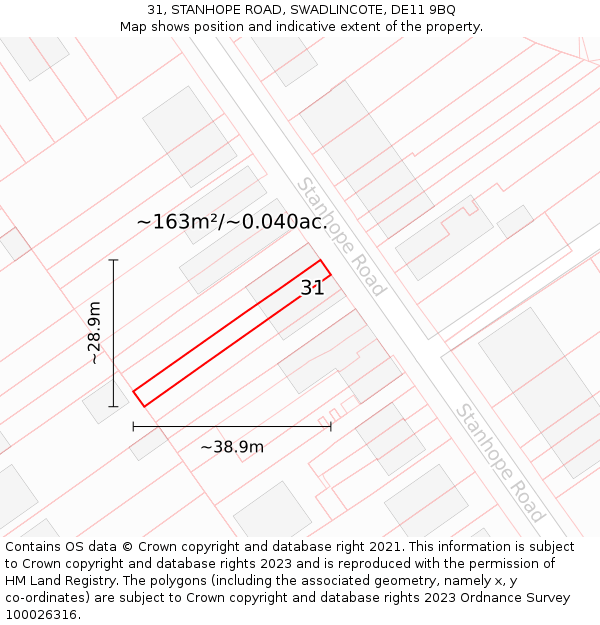 31, STANHOPE ROAD, SWADLINCOTE, DE11 9BQ: Plot and title map