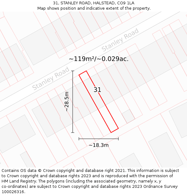 31, STANLEY ROAD, HALSTEAD, CO9 1LA: Plot and title map