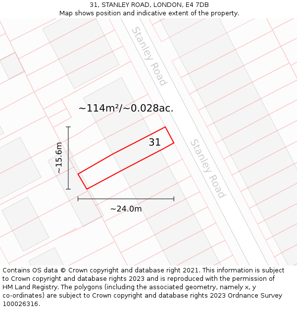 31, STANLEY ROAD, LONDON, E4 7DB: Plot and title map
