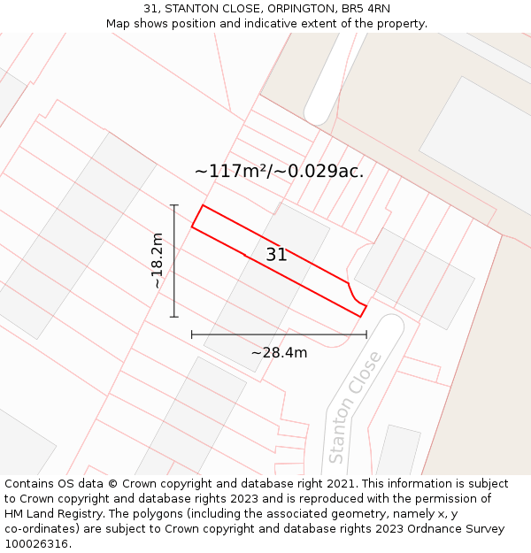 31, STANTON CLOSE, ORPINGTON, BR5 4RN: Plot and title map