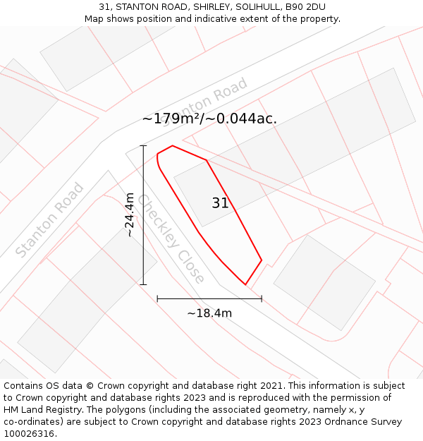 31, STANTON ROAD, SHIRLEY, SOLIHULL, B90 2DU: Plot and title map