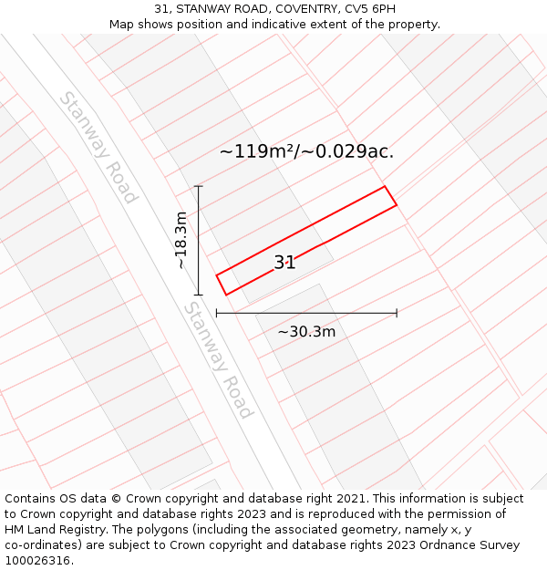 31, STANWAY ROAD, COVENTRY, CV5 6PH: Plot and title map