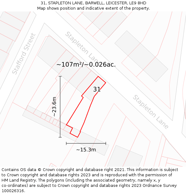 31, STAPLETON LANE, BARWELL, LEICESTER, LE9 8HD: Plot and title map