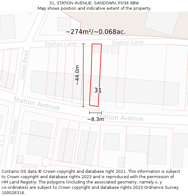 31, STATION AVENUE, SANDOWN, PO36 9BW: Plot and title map