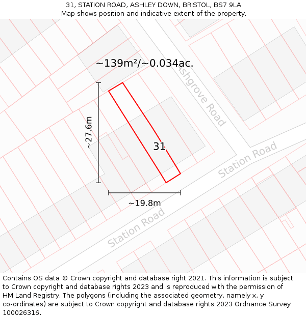 31, STATION ROAD, ASHLEY DOWN, BRISTOL, BS7 9LA: Plot and title map