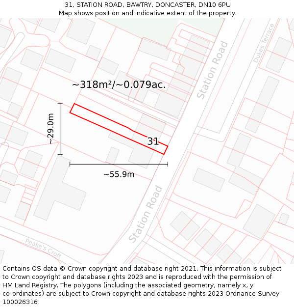 31, STATION ROAD, BAWTRY, DONCASTER, DN10 6PU: Plot and title map