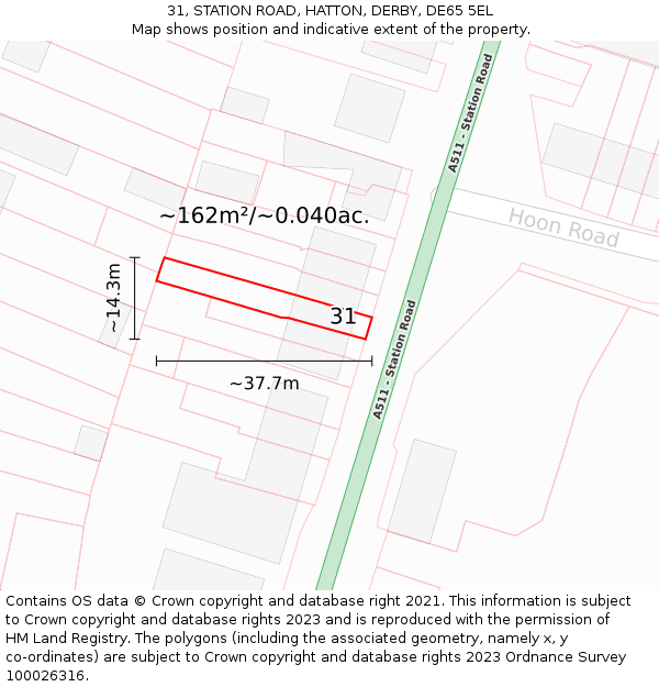 31, STATION ROAD, HATTON, DERBY, DE65 5EL: Plot and title map