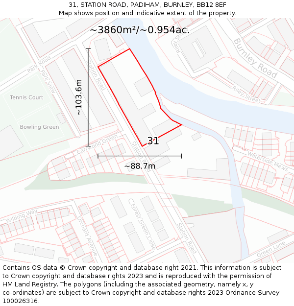 31, STATION ROAD, PADIHAM, BURNLEY, BB12 8EF: Plot and title map