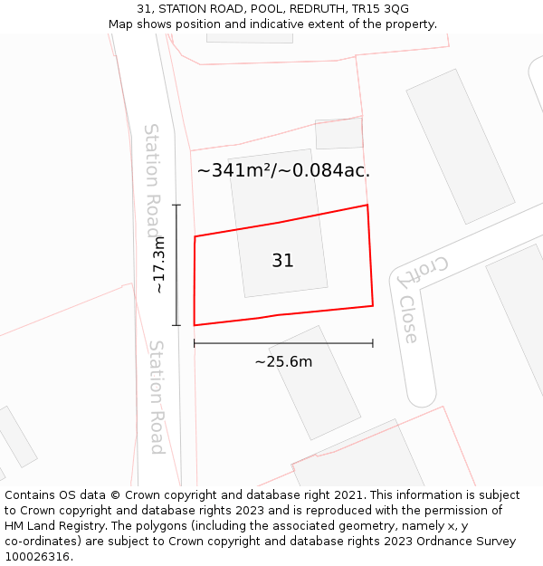 31, STATION ROAD, POOL, REDRUTH, TR15 3QG: Plot and title map