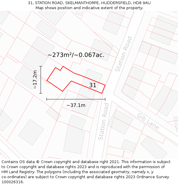 31, STATION ROAD, SKELMANTHORPE, HUDDERSFIELD, HD8 9AU: Plot and title map