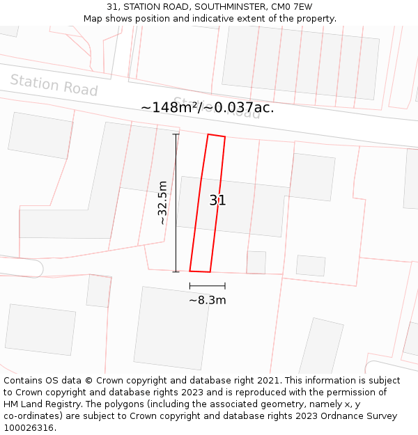 31, STATION ROAD, SOUTHMINSTER, CM0 7EW: Plot and title map