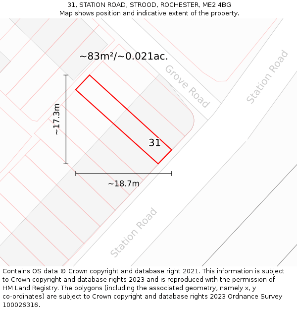 31, STATION ROAD, STROOD, ROCHESTER, ME2 4BG: Plot and title map