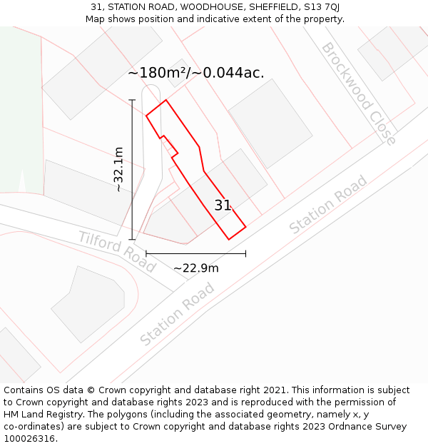 31, STATION ROAD, WOODHOUSE, SHEFFIELD, S13 7QJ: Plot and title map