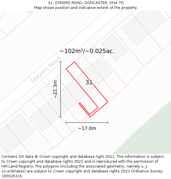 31, STAYERS ROAD, DONCASTER, DN4 7FJ: Plot and title map