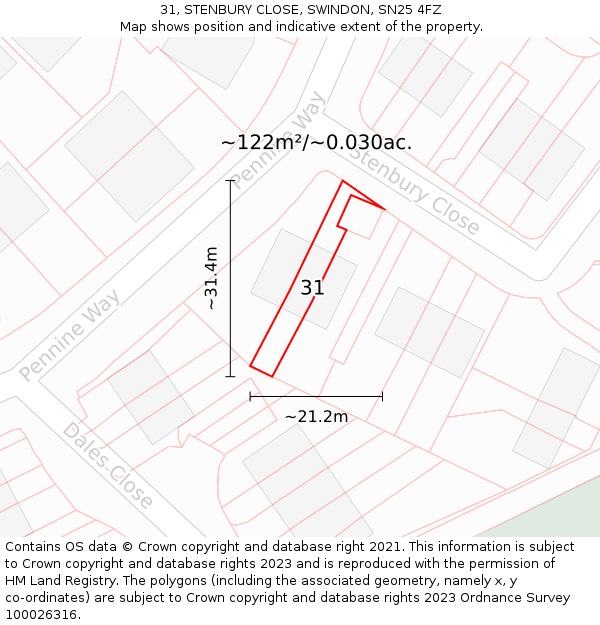 31, STENBURY CLOSE, SWINDON, SN25 4FZ: Plot and title map
