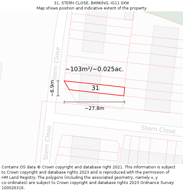 31, STERN CLOSE, BARKING, IG11 0XW: Plot and title map