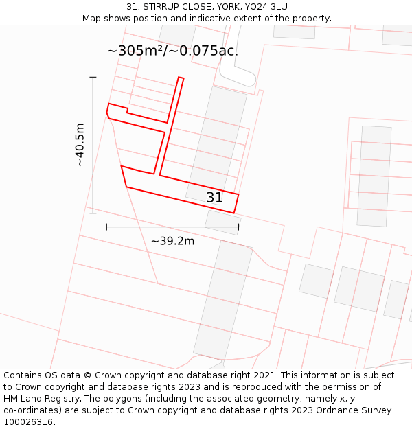 31, STIRRUP CLOSE, YORK, YO24 3LU: Plot and title map