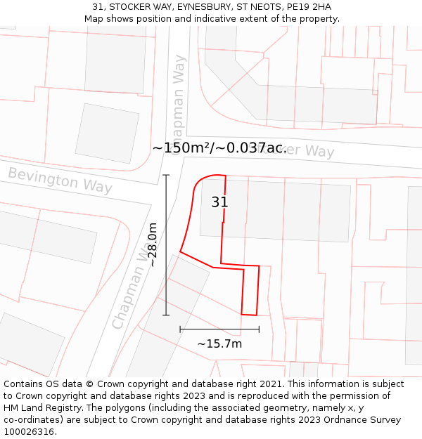 31, STOCKER WAY, EYNESBURY, ST NEOTS, PE19 2HA: Plot and title map