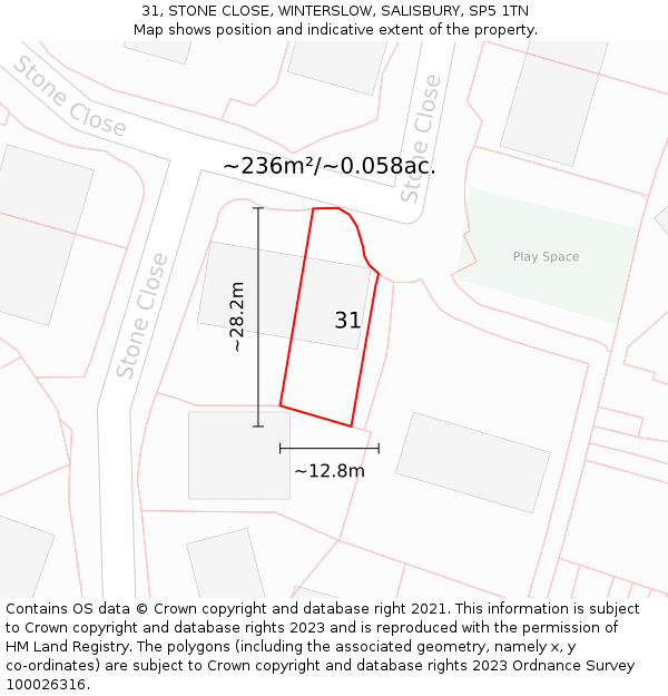 31, STONE CLOSE, WINTERSLOW, SALISBURY, SP5 1TN: Plot and title map