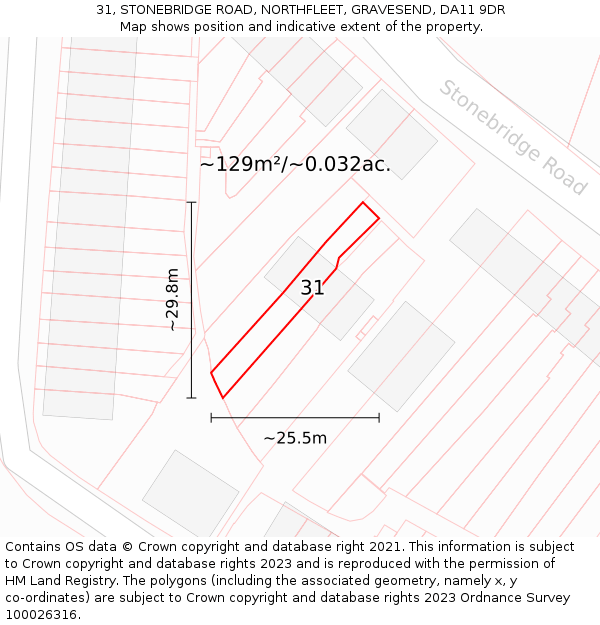 31, STONEBRIDGE ROAD, NORTHFLEET, GRAVESEND, DA11 9DR: Plot and title map